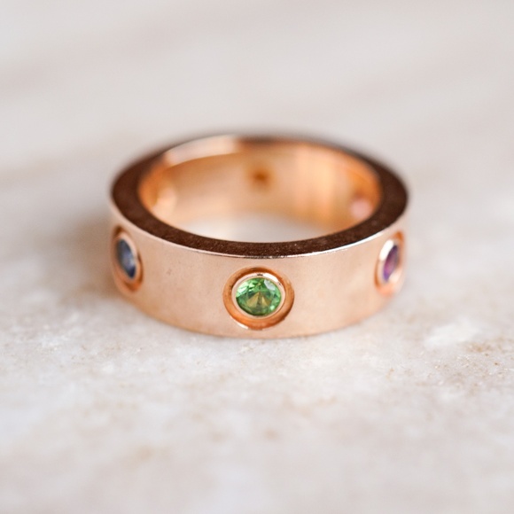 Rare Cartier 18k Rose Gold Colored Gemstones Love Ring Size 46 - B4087800 - Picture 2 of 8